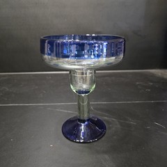 Set 3 Blue Art Glass Goblets 6.5″ Pedestal Cocktail Dessert Cups Vintage