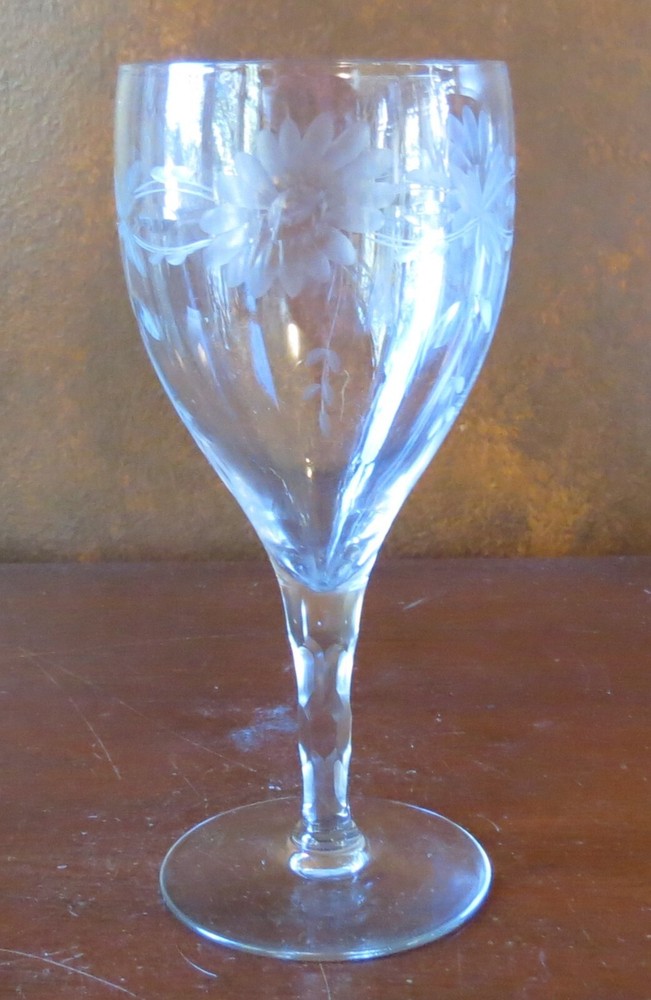 Tiffin #14170-1 Floral Cut 6 7/8” Clear Water Goblet(s)