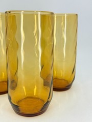 3 Libbey Amber Optic Swirl Tumblers MCM Vintage Glasses 1950s Dishware Tawny