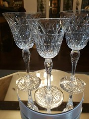 Water Goblets & Wine Glass , cut Crystal SIGNED Saint St Louis cross-cut diamond