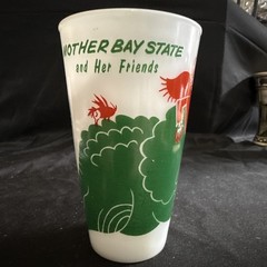 Mother Bay State and Her Friends Triceratops Glass Tumbler White Green Red