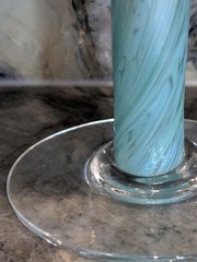 Ron Hinkle Signed Art Glass Stem Goblet 2007 Iridescent Pulled Feather Aqua…
