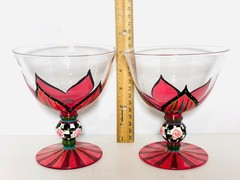 Amber Rose by Ambiance Set of 2 Glasses Nanette Vacher Roses Hand Painted