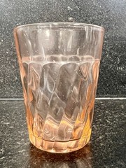 Vtg Pink Pressed Glass Juice Glasses – Set of 6 – Swirl Faceted Pattern – 2.25”