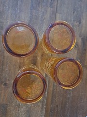 Set of 4 Vintage Libbey Amber Floral Tumblers EXCELLENT Condition.