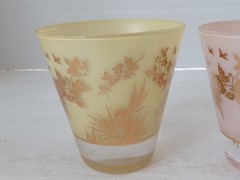 WILLIAM MEIER Half Rocks Glasses 2 Frosted PINK YELLOW Cocktail Glass SIGNED