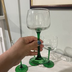 French Green Stem Wine Glass Set-Made In France 4 Luminarc 7 inches