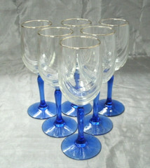Vtg Libbey Arbys CRYSTAL BLUE Set of 6~8-1/8″ Water Wine Goblets Optic Drape EUC