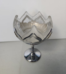 Vintage Farber Bros Krome Kraft Deco Compote W/ Frosted Glass Lotus Form