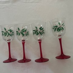 Gorham Set Of 4 10oz «Festive Holly» Christmas Wine Goblets-Crystal-**NEW**