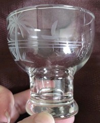 Four 3″ Etched Palm Tree & Sail Boat Hollow Stem Crystal Whiskey 4 oz. Glasses