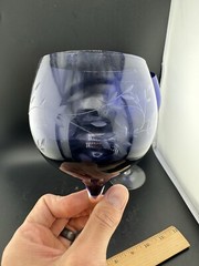 Pair Of Floral Etched Glasses 8 1/2” Two Tone Blue See Photos