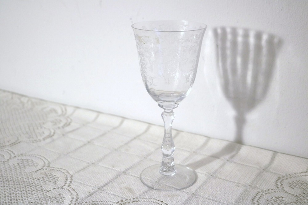 FOSTORIA NAVARRE CLEAR STEM 6016 ETCH 327 7 3/4″h Water Goblets (Set of 2)