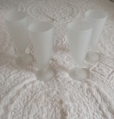 Vtg Indiana Glass Tiara Frosted Powder Horn Pedestal Glassware Set Of 4