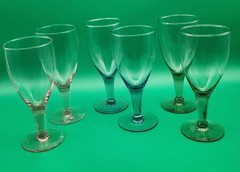 Set of 6 Clear Wine Glasses 10 oz Colored Stems Blue Green Pink