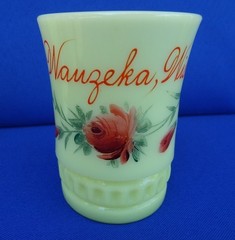 HEISEY UG Uranium EAPG Custard Glass Water Tumbler – Souvenir WAUZEKA Wisconsin