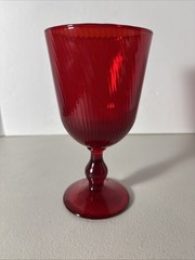 Juliska Arabella Ruby Red Water Goblets Optic Swirl Footed Glasses 6 3/4”