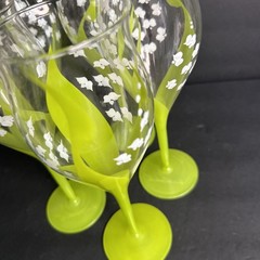 5 SIGNED Gloria Vanderbilt LILY OF THE VALLEY Painted WINE STEMS Goblet #R11