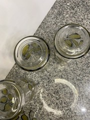 Vintage Tumblers W/Raised Yellow Green Enamel Leaves Textured 70s Retro