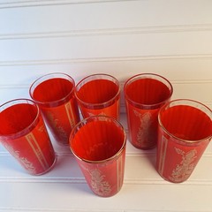 Vtg Culver Thai Goddess Mandalay Highball Glasses – Set 6 – Red Gold – 22K – MCM