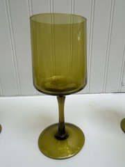 Vintage MCM Olive Green Stemmed Wine Glasses Set of 5