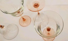 4 Americana Rose by Cristal D’Arques-Durand Water Goblets Glows Blue Pink 7in