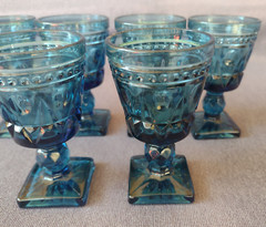 Vintage Blue Glass Square Foot Apertif Glasses – Set of 6