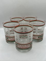 The Twelve Days of Christmas 4” Drinking Glasses, Vintage holly berry Set Of 5