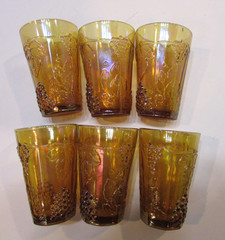 Six Marigold Grape 6 oz Harvest Iridescent Gold Carnival Indiana Juice Glasses