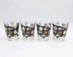 Vintage Frank Maietta Glasses Black Gold American Railroad Set Of 4 Railway MCM