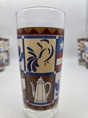 Set Of 6 VTG Pfaltzgraff 16oz Glasses Tumblers Colonial Americana Folk Art 6.25″