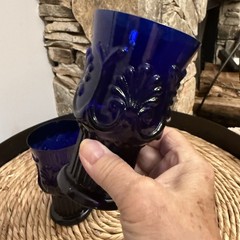 VTG Cottage Core Cobalt Blue Pilgrim Glass Adams Low Stemmed Fan Motif Goblet