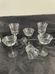 Vintage Elegant Glass Crystal Sherry Wine Random Pieces Stemware Etched Floral 6