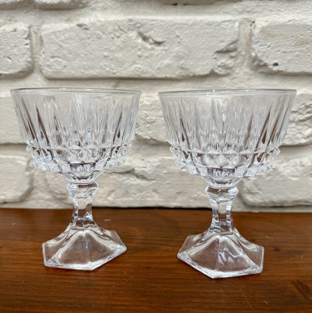 Vintage Fosteria Heritage Crystal Champagne Sherbert Clear Glasses 5″ Set of 2
