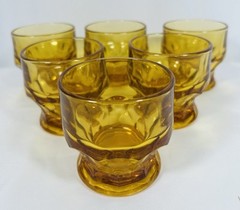 Vintage Amber GEORGIAN Honeycomb Set Of 6 Glasses MCM