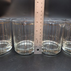 Lot 4 Vintage Culver Glass Devon Gold 22k Vertical Stripe Rocks Glasses Signed