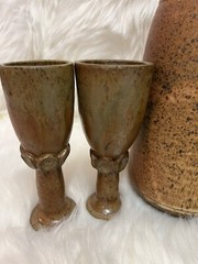Vintage Stoneware Art Pottery Goblets/Wine Glasses And pitcher Set