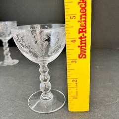 Set of 4Duncan & Miller Etched First Love Liqor Cocktail Glasses 4 1/2”