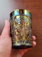 Pretty Blue Fenton Carnival Glass Bouquet Pattern Tumbler