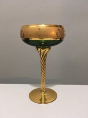 Antique Bohemian Moser Green Glass Wine Goblet Gold Glit Hand Painted Italy