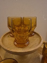 Vintage Amber Viking Honeycomb Glasses / Tumblers – Set / Lot Of 8