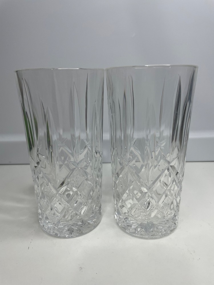 set of 2 Waterford Marquis Markham Highball Glasses Crystal Clear Cut Tumbler