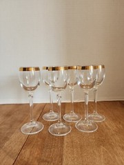 Set of 6 Vintage 1.5 oz Gold Trimmed Aperitif Digestif Liqueur Glasses