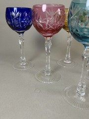 6 Bohemian Multi Color Cut To Clear Wine Glasses