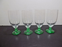 Set of 4 Green Uranium Glass Ball Stem & Base 10 Ounce 6″ Low Goblets