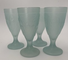 Vintage Luminarc French Frosted Mint Goblets Set Of 4 Embossed With Fruit Design