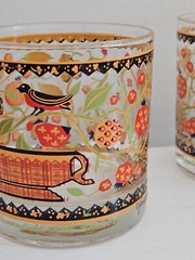 Vintage Set Of 3 Georges Briard Glasses Applique and Embroidery Birds Flowers