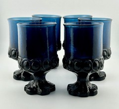 6 Tiffin Franciscan Madeira Dark Blue Glass 4⅞″ Juice Wine Goblets MCM 1970s VTG