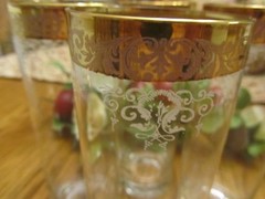 Highball Glasses with Gold trim and white design .(4) GA-16