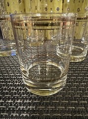 Culver Devon Glassware 22KT Embossed Gold Striped. VTG. Set of 7. Scotch Whiskey